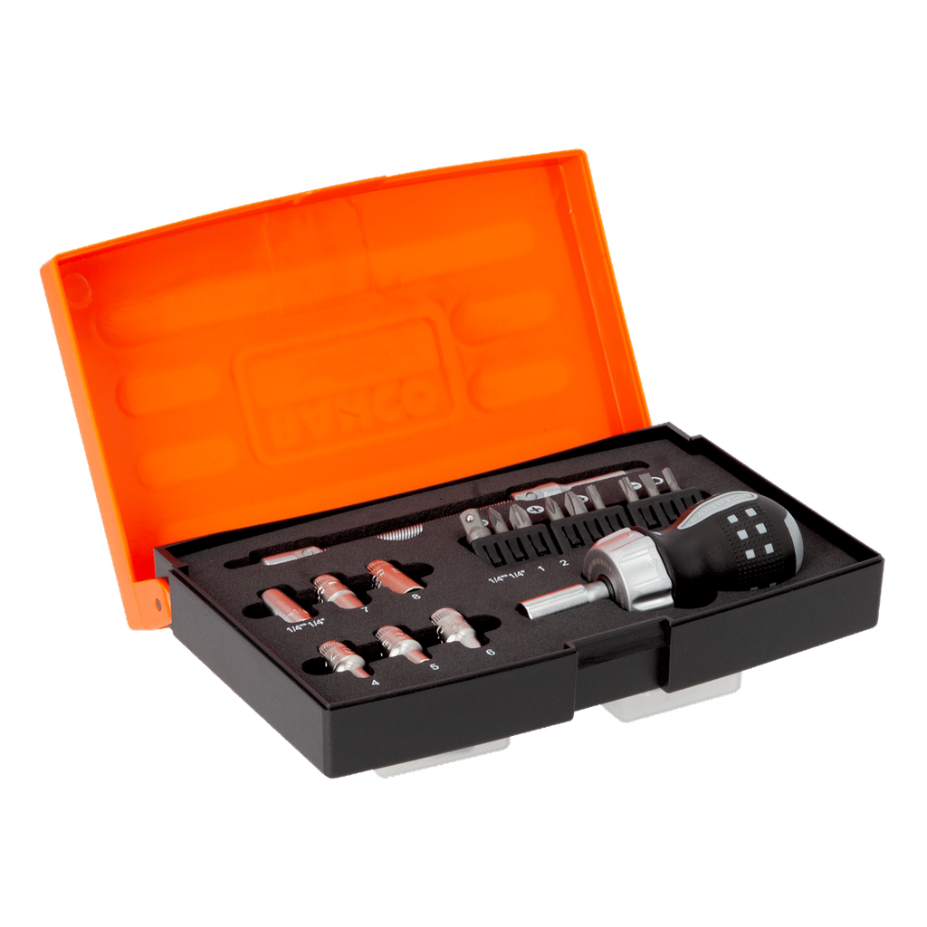 BAHCO 808050S-18 Stubby Ratcheting Screwdriver Set - 18 Pcs - Premium Screwdriver from BAHCO - Shop now at Yew Aik.