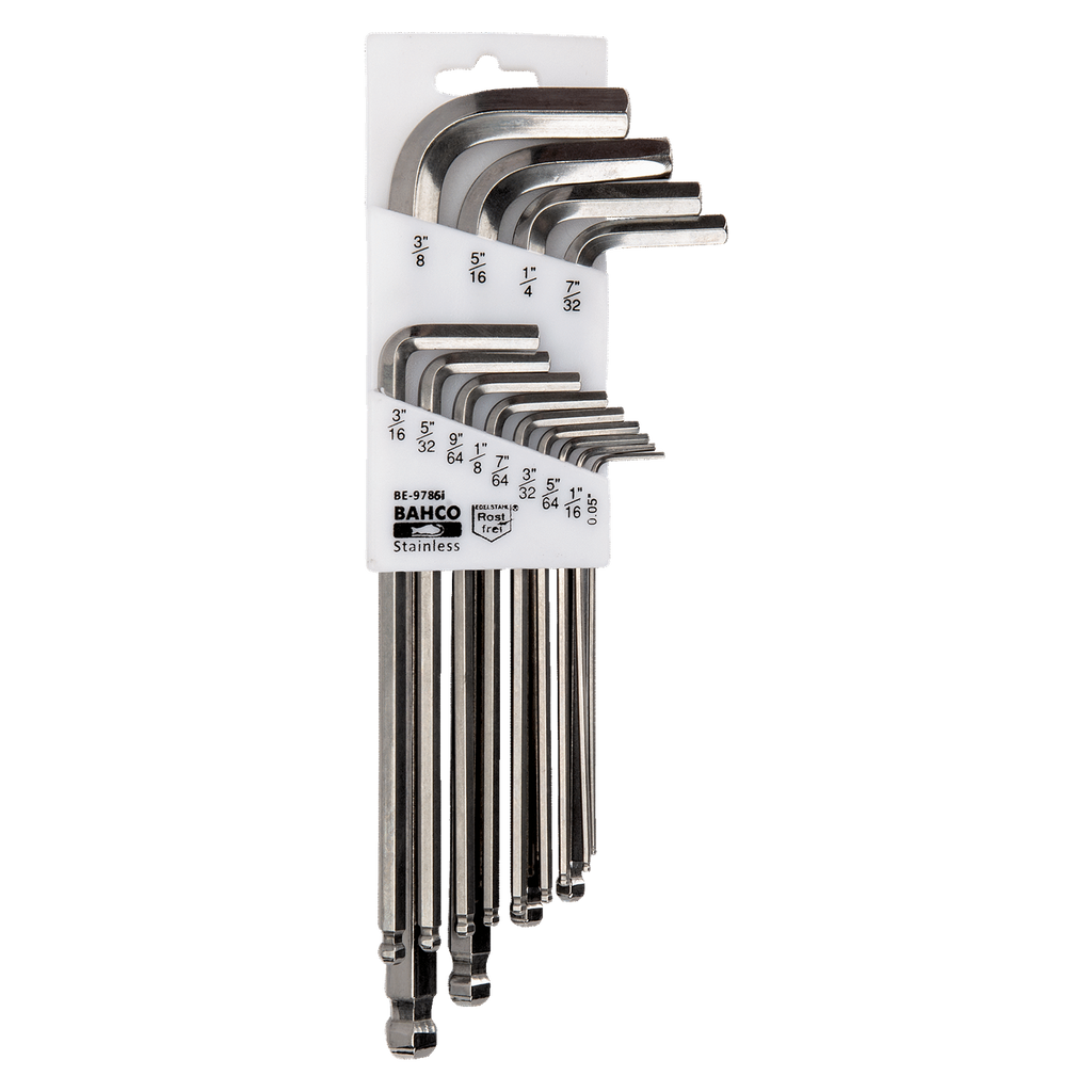 BAHCO BE-9786i Imperial Stainless Steel L-Key Set with Long Ball End for Hex Screws - 13 Pcs (BAHCO Tools) - Premium Hexagon Key Set from BAHCO - Shop now at Yew Aik.