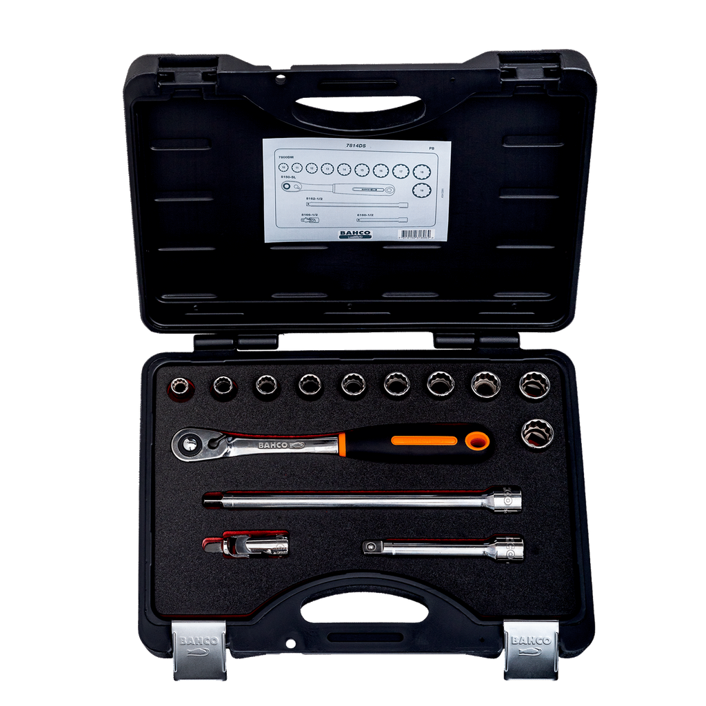 BAHCO 7814DS 1/2” SQUARE DRIVE SOCKET SET RATCHET METAL CASE - Premium Socket Set from BAHCO - Shop now at Yew Aik.