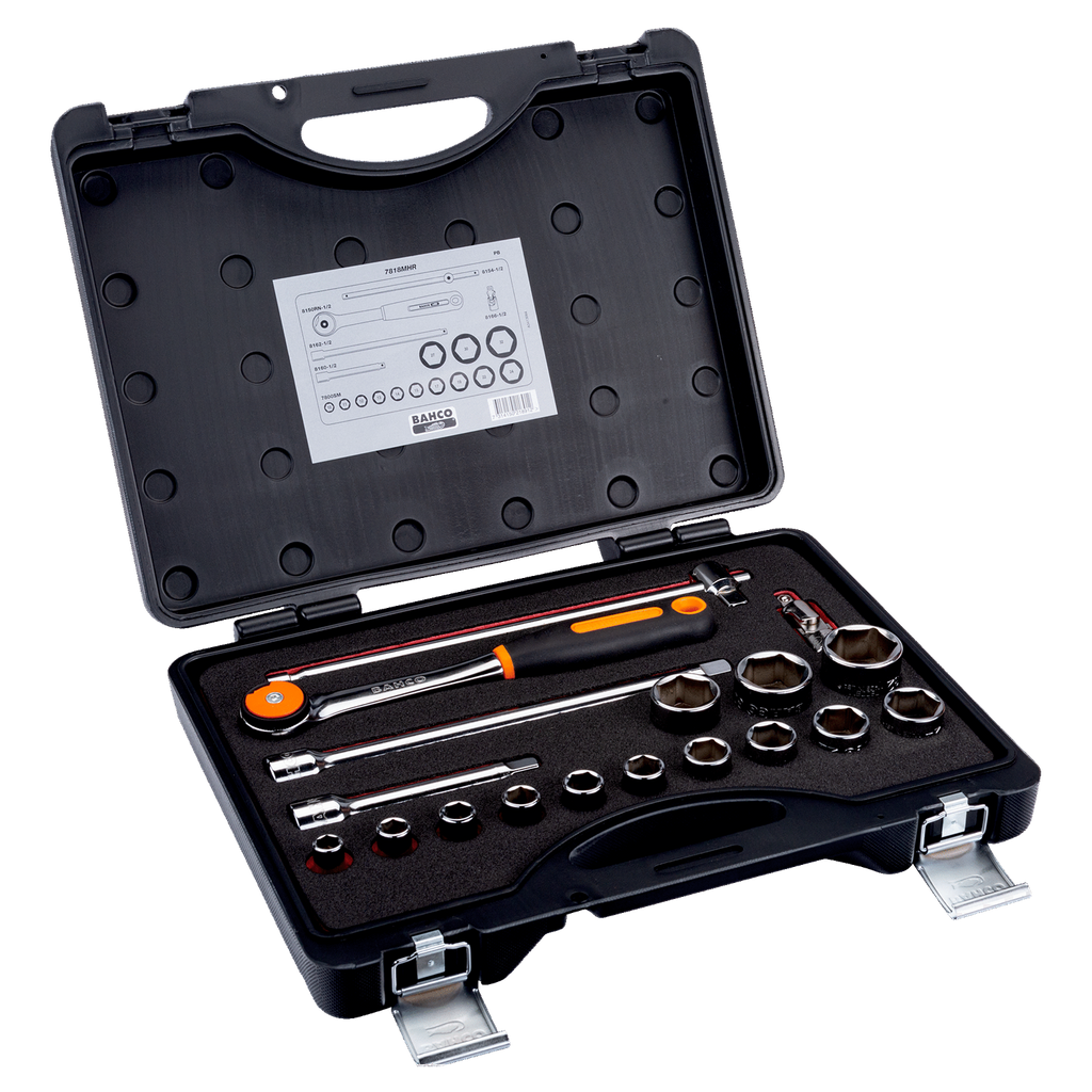 BAHCO 7818MHR 1/2” SQUARE DRIVE SOCKET SET ROUND HEAD RATCHET - Premium Socket Set from BAHCO - Shop now at Yew Aik.