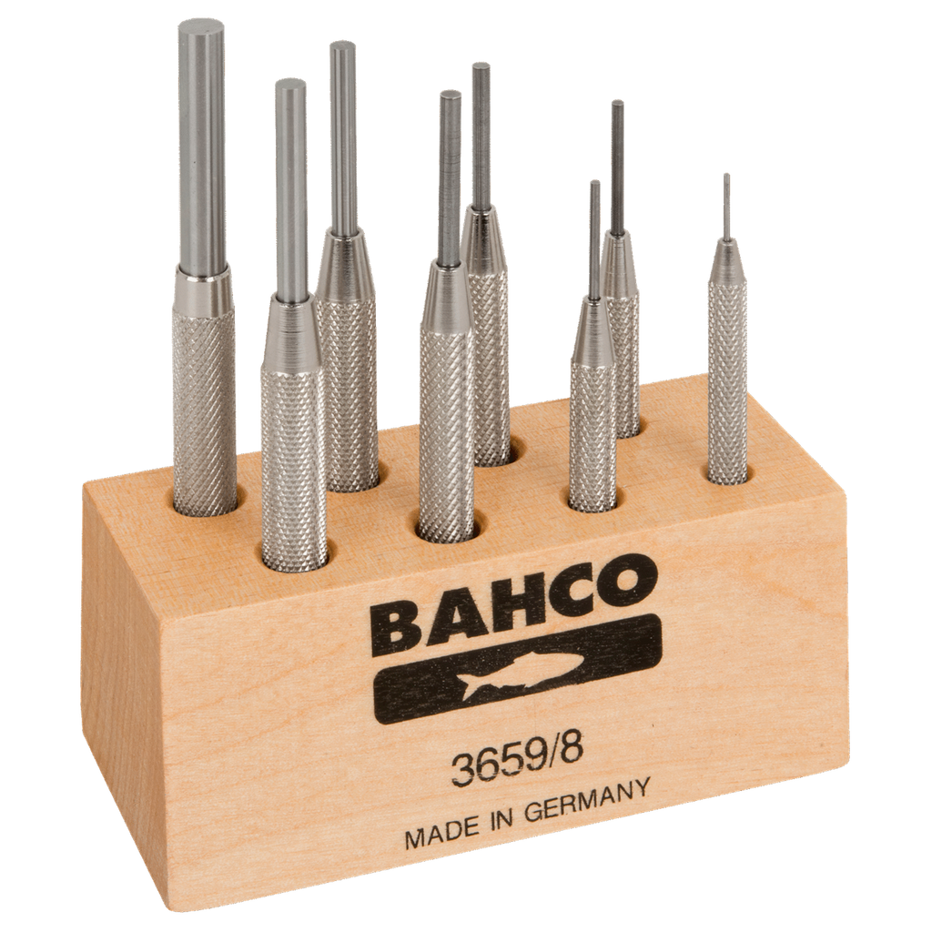 BAHCO 3659/8 Drift Punch Set with Knurled Guide Sleeve - 8 Pcs/Plastic Stand (BAHCO Tools) - Premium Punches from BAHCO - Shop now at Yew Aik.