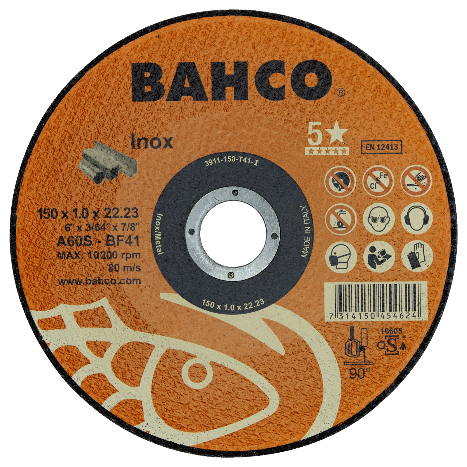 BAHCO 391-T41-I High-Performance Abrasive Cutting Disc For Inox - Premium Abrasive Cutting Disc from BAHCO - Shop now at Yew Aik.