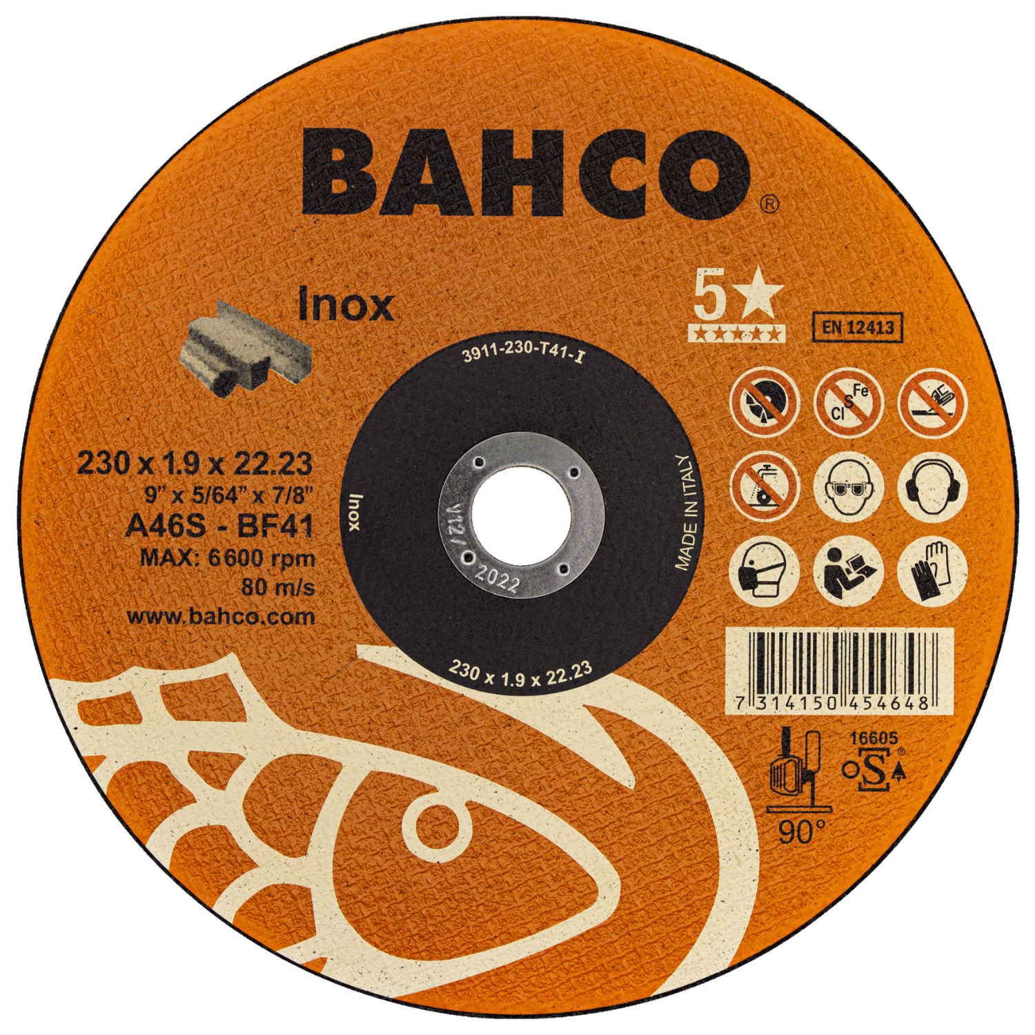 BAHCO 391-T41-I High-Performance Abrasive Cutting Disc For Inox - Premium Abrasive Cutting Disc from BAHCO - Shop now at Yew Aik.