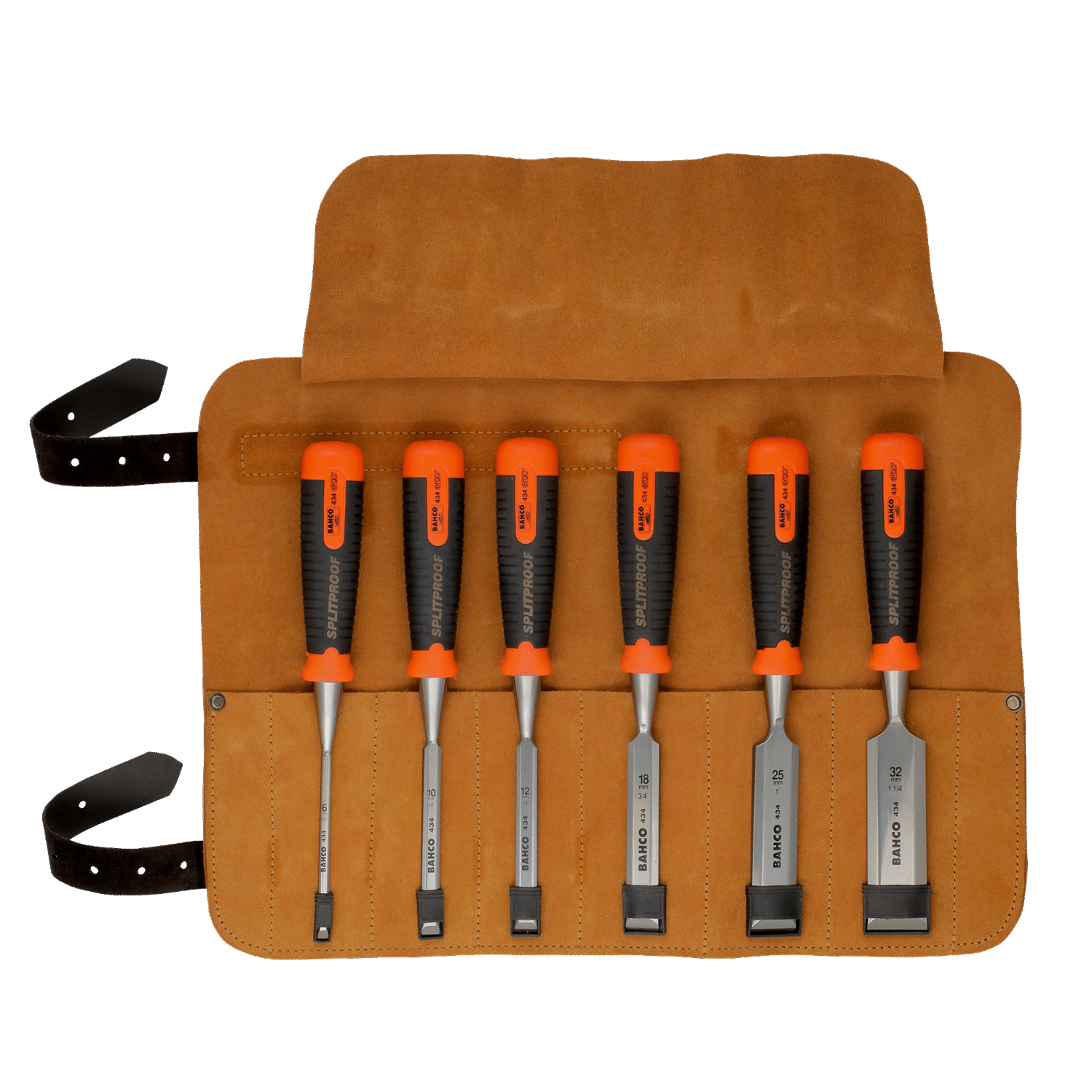 BAHCO 434-S6-LR 6 pcs ERGO Splitproof Chisel Set In Leather Roll - Premium Chisel Set from BAHCO - Shop now at Yew Aik.