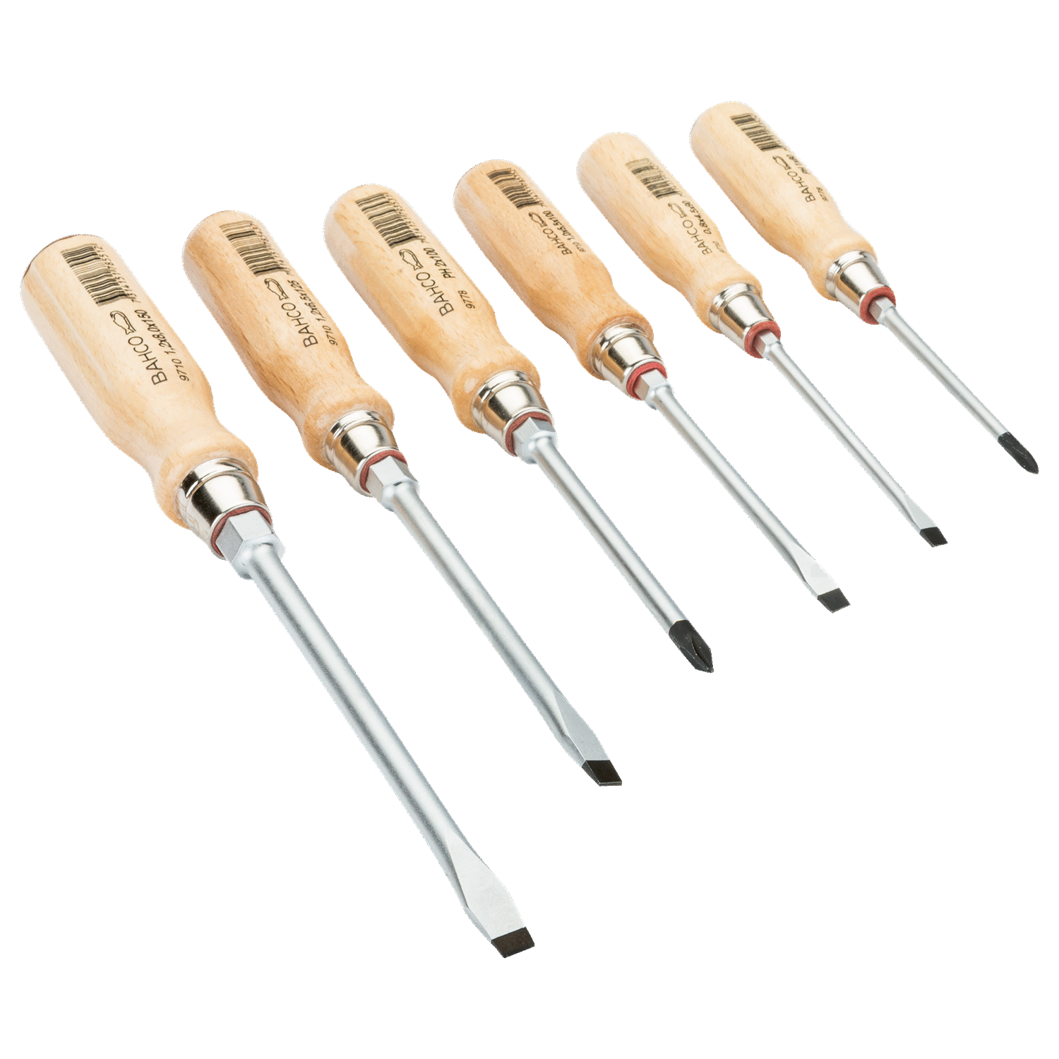 BAHCO 9710/S6 Slotted/Phillips Wooden Handle Nut Driver Set - Premium Wooden Handle Nut Driver Set from BAHCO - Shop now at Yew Aik.