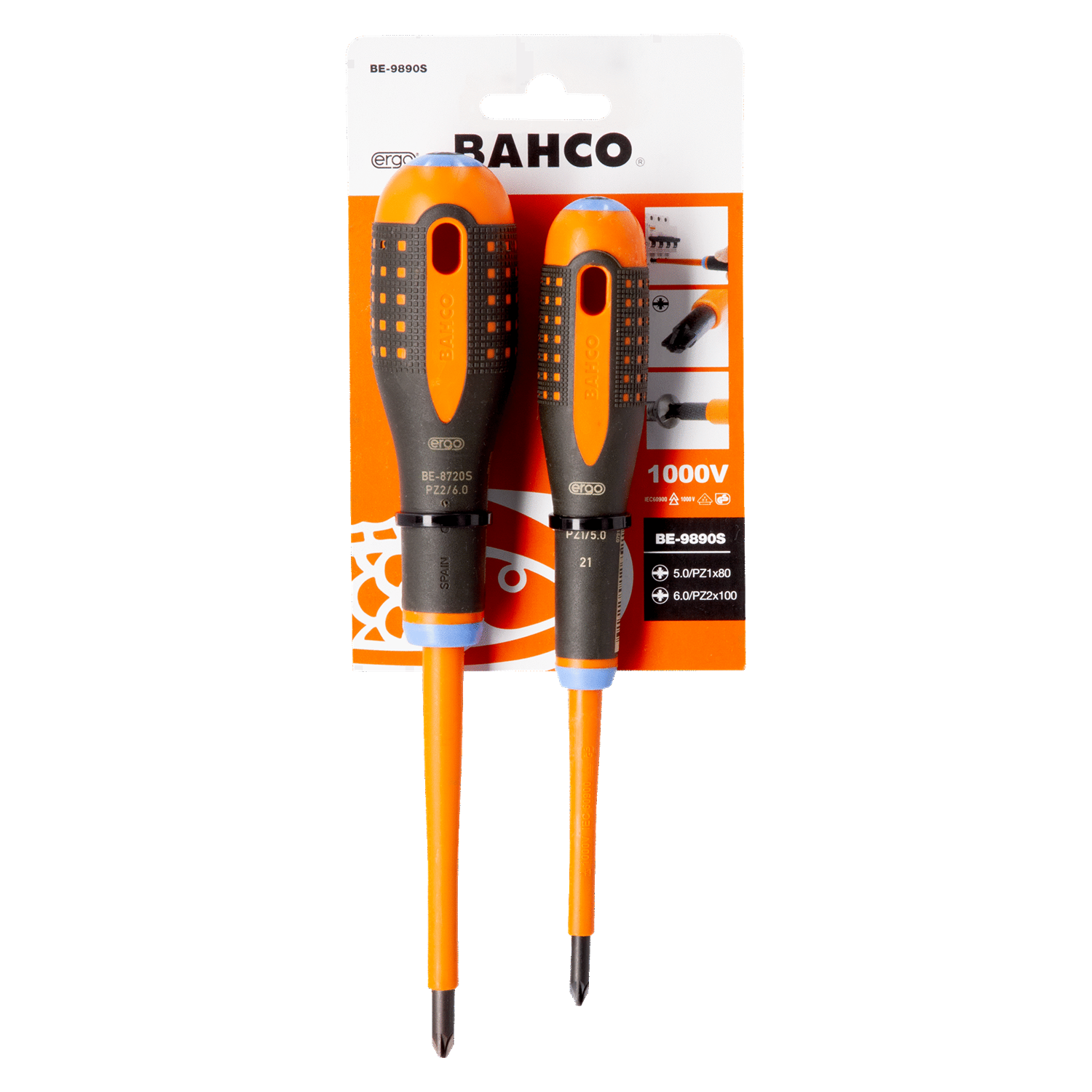 BAHCO BE-9890S VDE Insulated Slotted and Pozidriv Screwdriver Set - Premium Screwdriver Set from BAHCO - Shop now at Yew Aik.