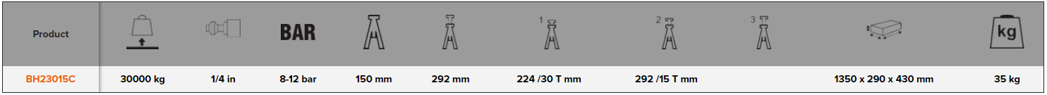 BAHCO BH23015C Compact Air Hydraulic Jack 15T - 30T - Premium Air Hydraulic Jack from BAHCO - Shop now at Yew Aik.