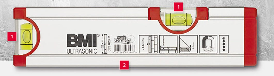 BMI 692 020 M ULTRASONIC Aluminium Spirit Level with Magnet - Premium Aluminium Spirit Level from BMI - Shop now at Yew Aik.