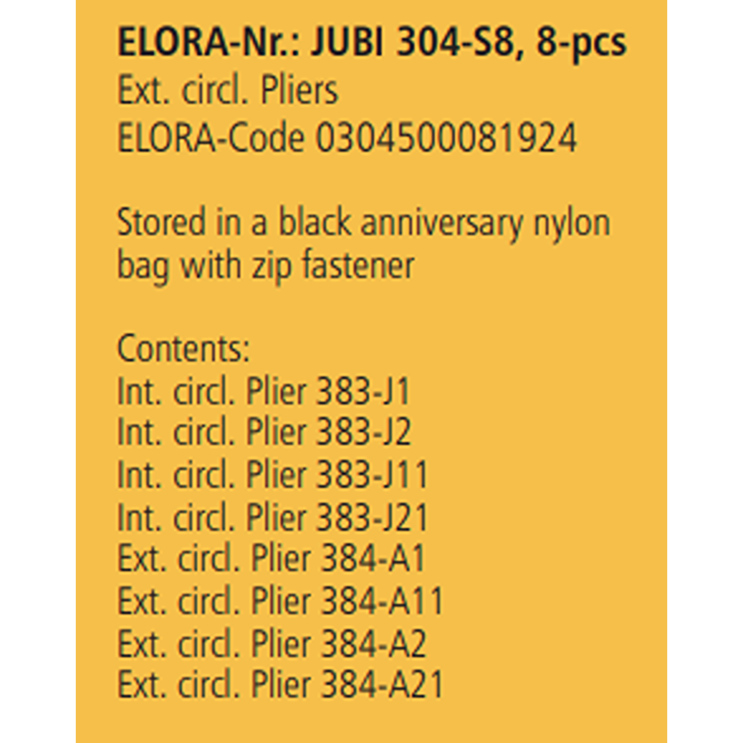 ELORA JUBI 304-S8 Circlip Plier Set Nylon Bag With Zip Fastener 8Pcs - Yew Aik (S) Pte Ltd