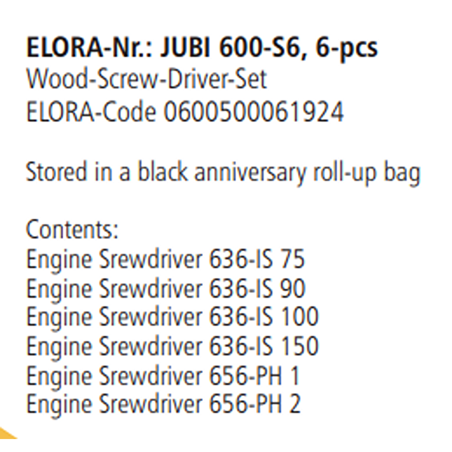 ELORA JUBI 600-S6 Screwdriver Set Wooden Handle Roll Up Bag - Yew Aik (S) Pte Ltd