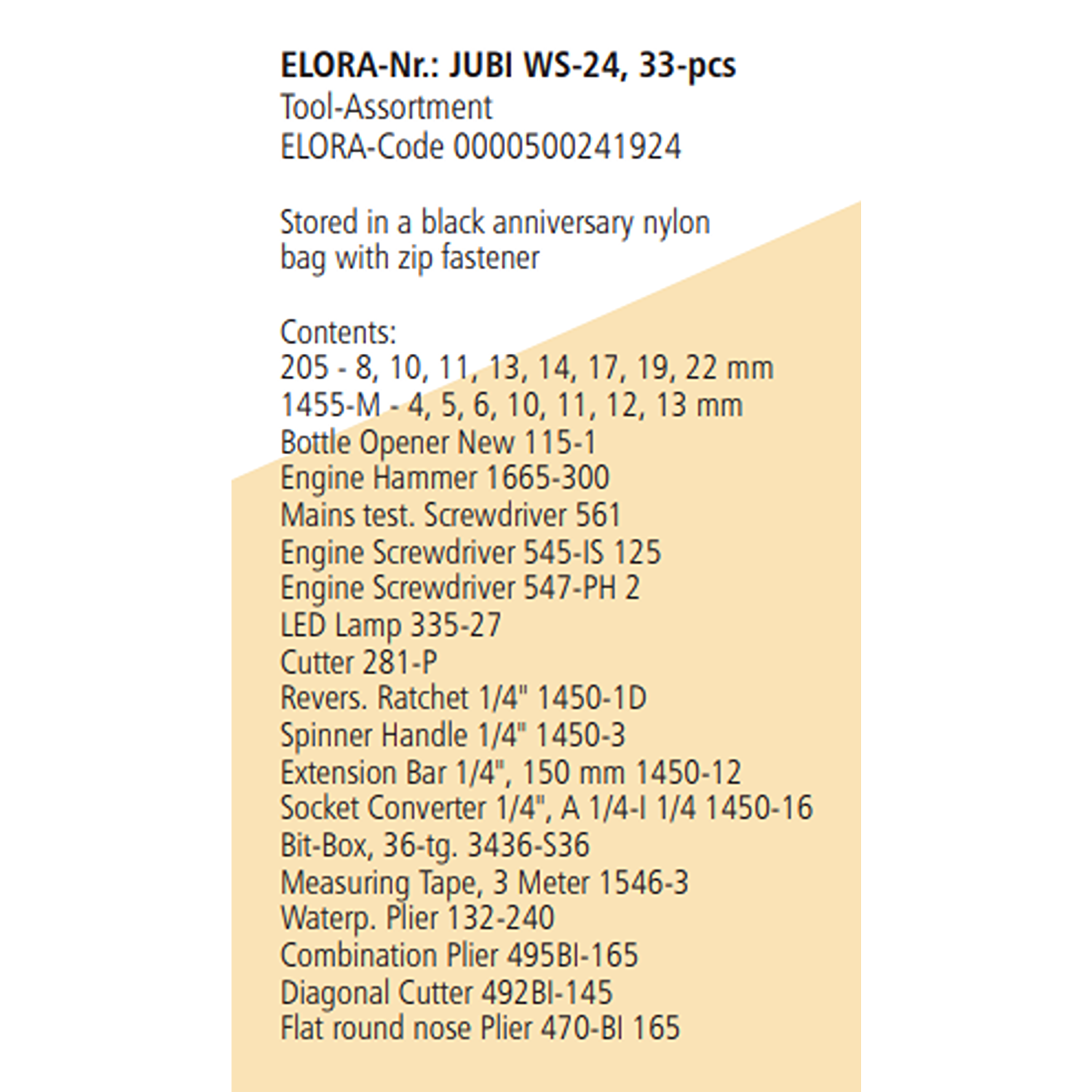 ELORA JUBI WS-24 Tool Assortment Nylon Bag With Zip Fastener - Yew Aik (S) Pte Ltd