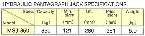 MASADA JACK MSJ-850 Hydraulic Pantagraph Jack (MASADA Tools) - Premium Hydraulic Pantagraph Jack from MASADA JACK - Shop now at Yew Aik.