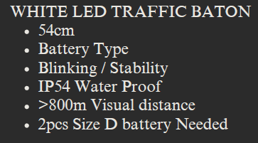 YEW AIK White LED Traffic Baton 54cm (YEW AIK Tools) - Yew Aik (S) Pte Ltd